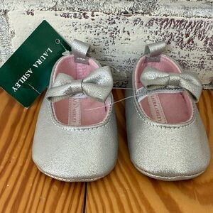 Laura Ashley Silver Baby Girl Bow Mary Jane Shoes with Pink Lining